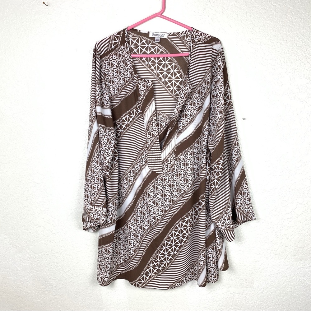 Roamans size 28 Brown and White pullover Tunic Top